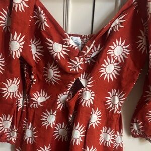 LOFT Red and White Sunburst Mini Dress